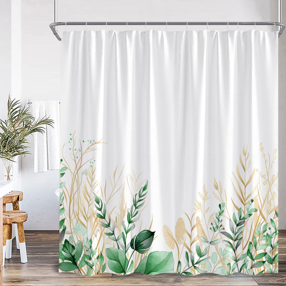 Watercolor Floral Shower Curtain Colorful Flower Green Blue Teal Plant Botanical Bathroom Decor Polyester Bath Curtain with Hook