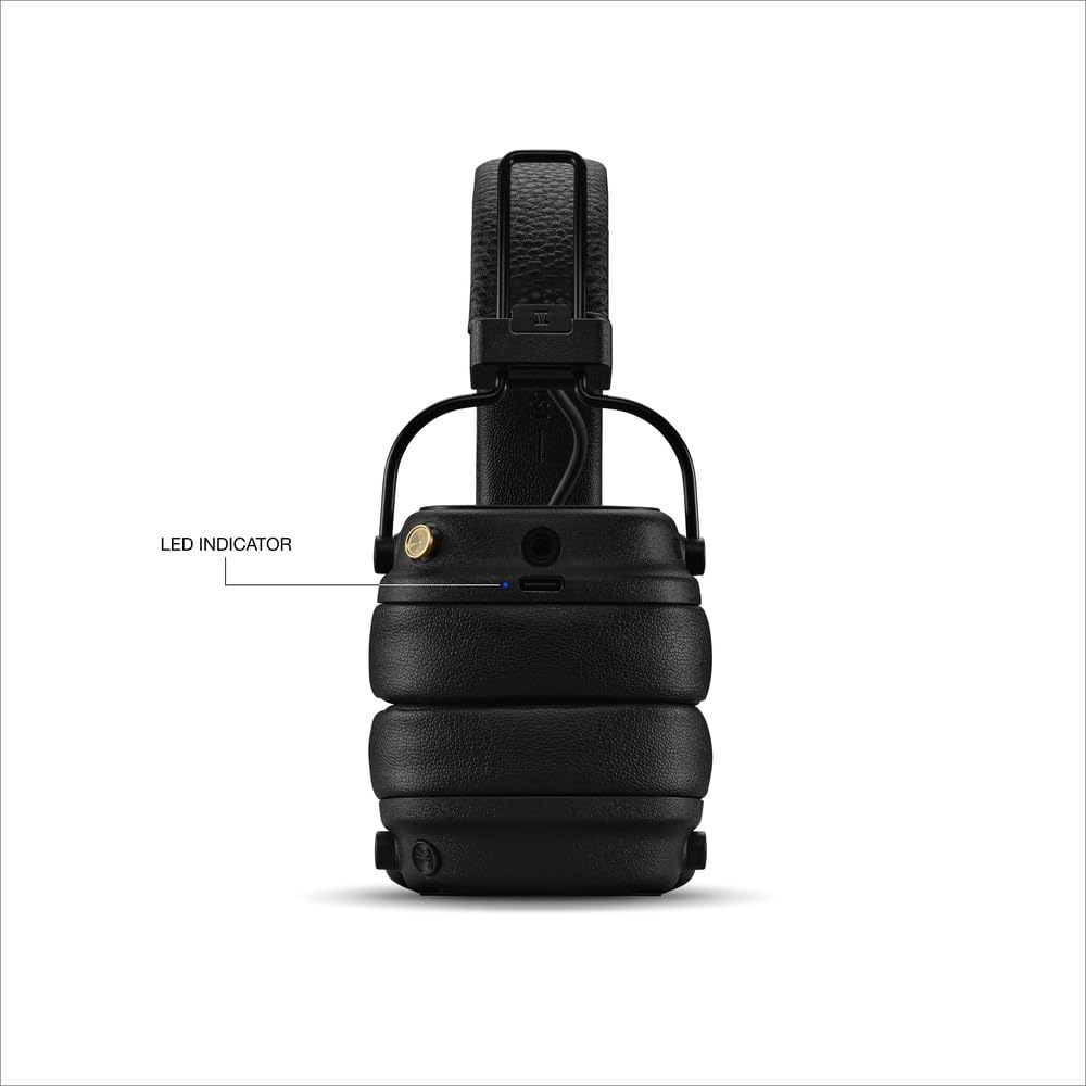 Marshall Major V Wireless On-Ear Headphones, Black, Bluetooth, 100 Hours of Playtime, Qi Charging, and Call Support [Official Japanese Product]