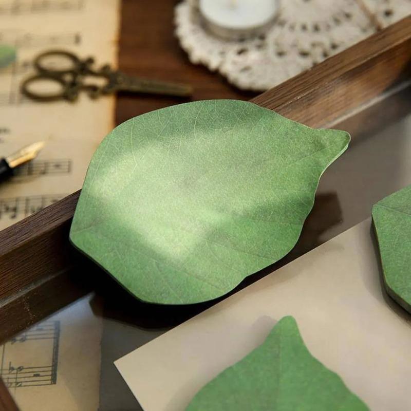 

50 листов в книге Блокноты с наклейками в виде зеленых листьев с реалистичными формами листьев, милый декор для офиса и дома, бумага, многоразовые листья зелёный