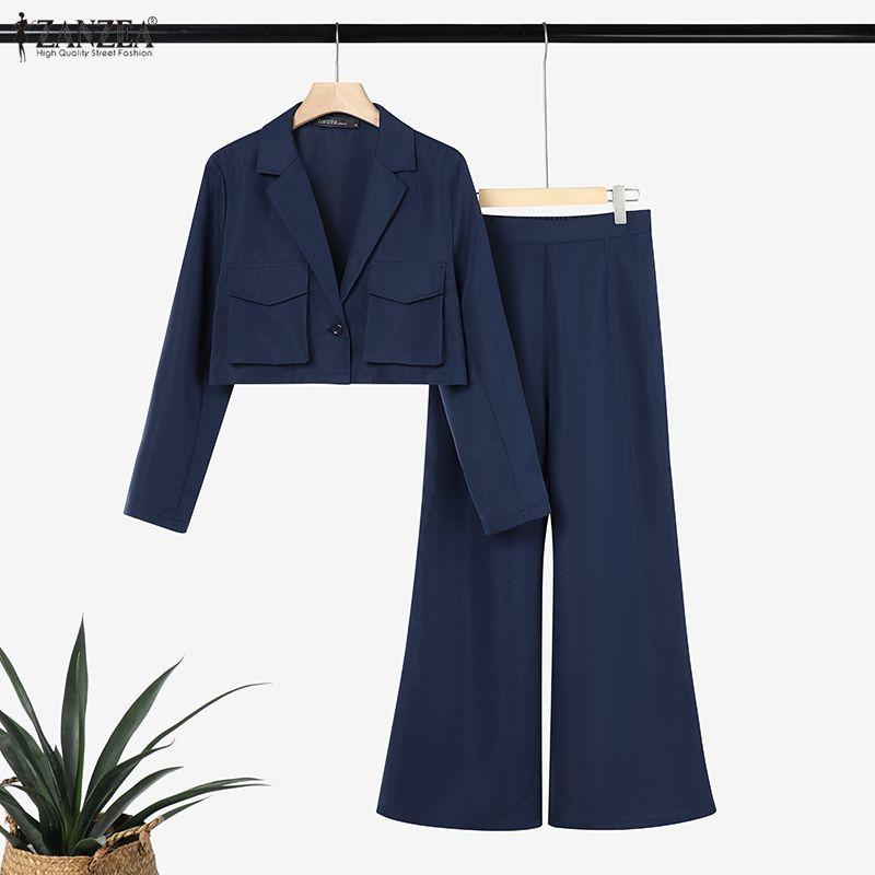 ZANZEA Women Long Sleeve Cardigan Blouse and Long Pants Casual Two Piece Suit Sets