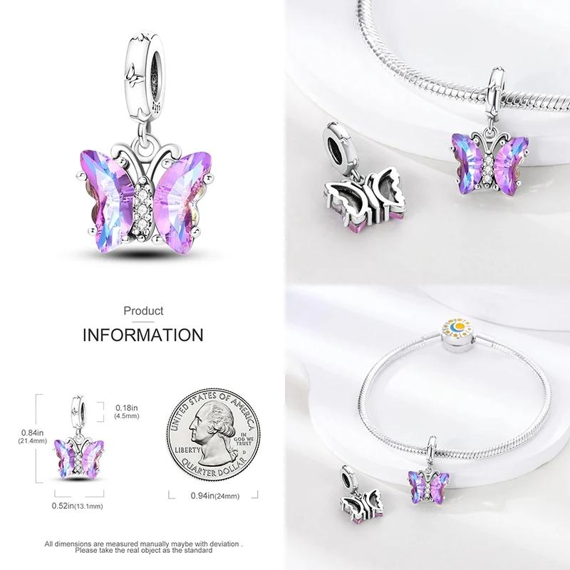 Copper Purple Series Pony Bear Butterfly Shape Charm Beads For 3Mm Original Bracelet Diy Women Jewelry Gift