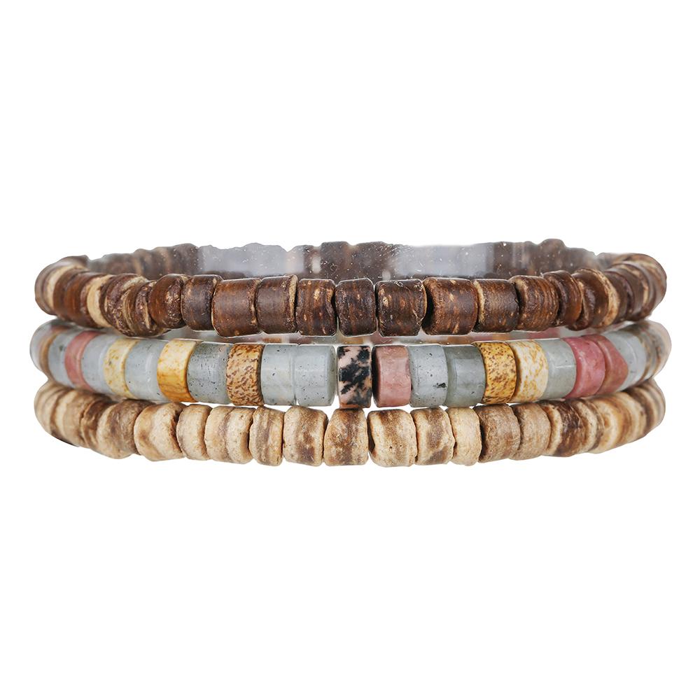 Best-selling Multi-layer Buddha Wood Bead Bracelets Sets Men's Retro Style Multi-layer Elastic Thread Adjustable Wooden Bracelet