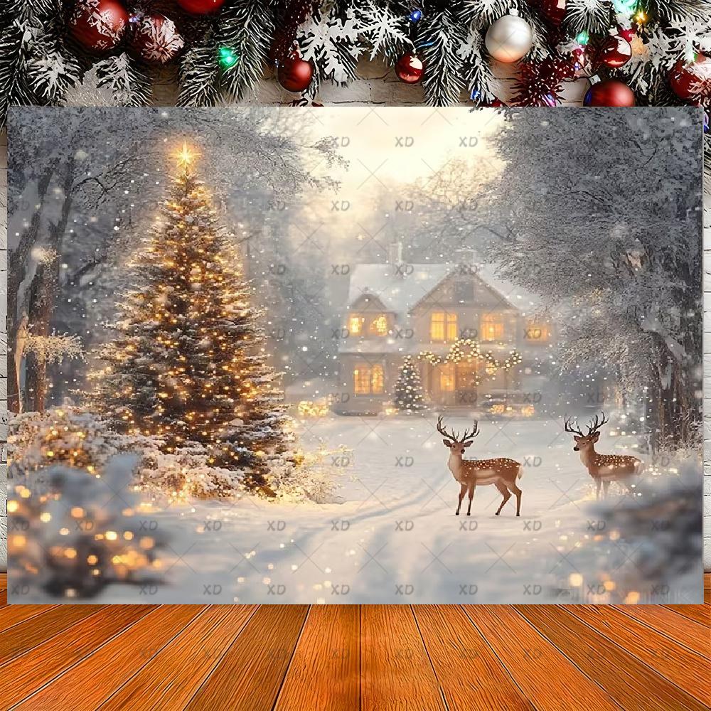 Christmas reindeer themed photo backdrop, holiday decoration, background for winter photo booth,4686