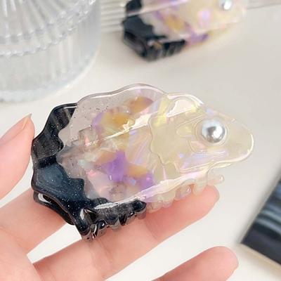 Simple Sweet Acetic Acid Hair Claw Bead Acrylic Oyster Shark Clip Korean Style Ocean Series Squid Hair Claw Holiday