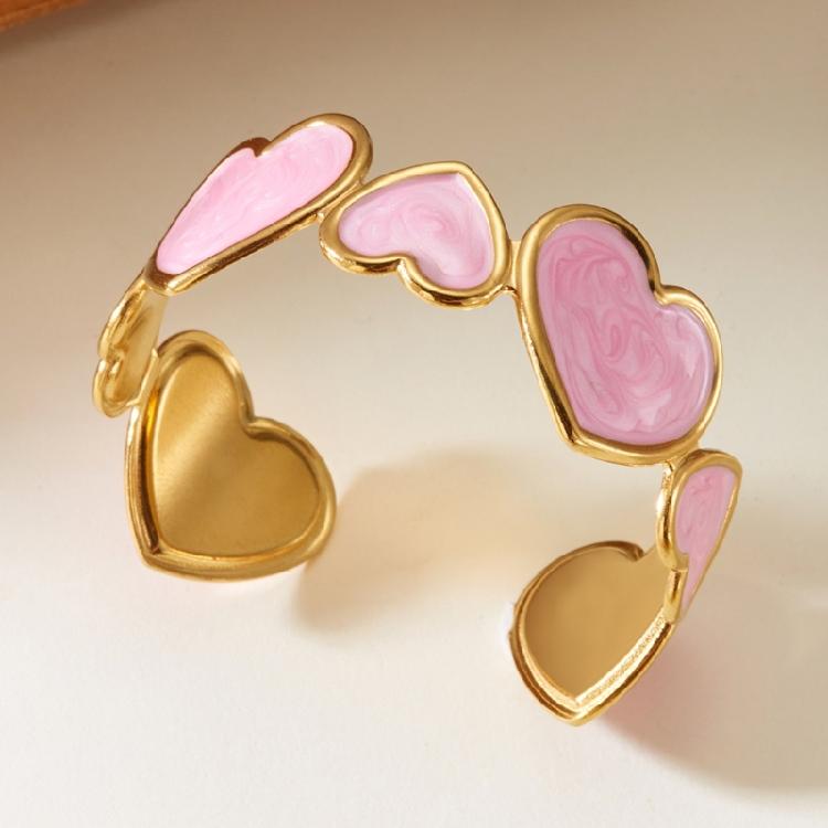 Bijou Manchette Cœur Effet Huile Goutte Unique Acier Inoxydable Doré Accessoires Bracelet Romantique pour Fête pour Femmes