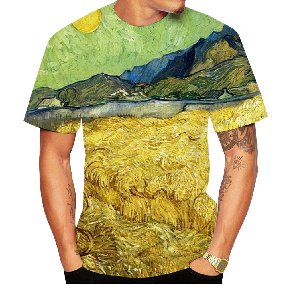 Van Gogh Art T-shirt Flower 3D Printing Men's and Women's Street Wear Short Sleeve T-shirt Clothing