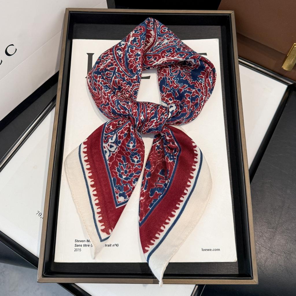 Cross Border New Retro Art Paisley Herringbone Velvet 70 Square Scarf Women's Spring Autumn Temperament Korean Version Versatile