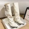 2025 New Pointed Inner Height Increase Western Trouser Boots Women's Belt Buckle White But Knee Boots Knight Boots