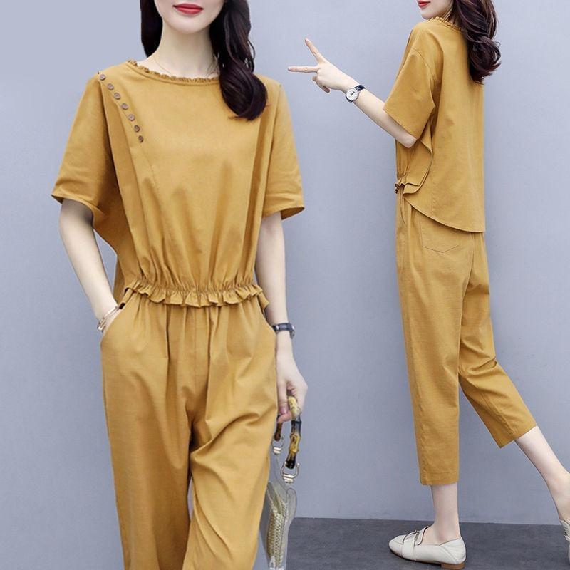 Plus Size Women's Clothing Casual Fashion Foreign Style Age-reducing Mature Style Sports Suit Women's Short-sleeved Summer Two-piece Set