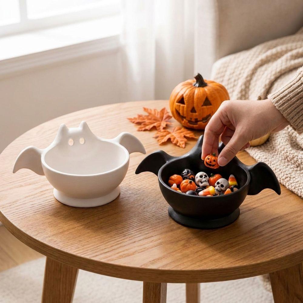Luminous Ghost Bat Desktop Decor Tray Cute Halloween Snack Bowl  Desk Organizer