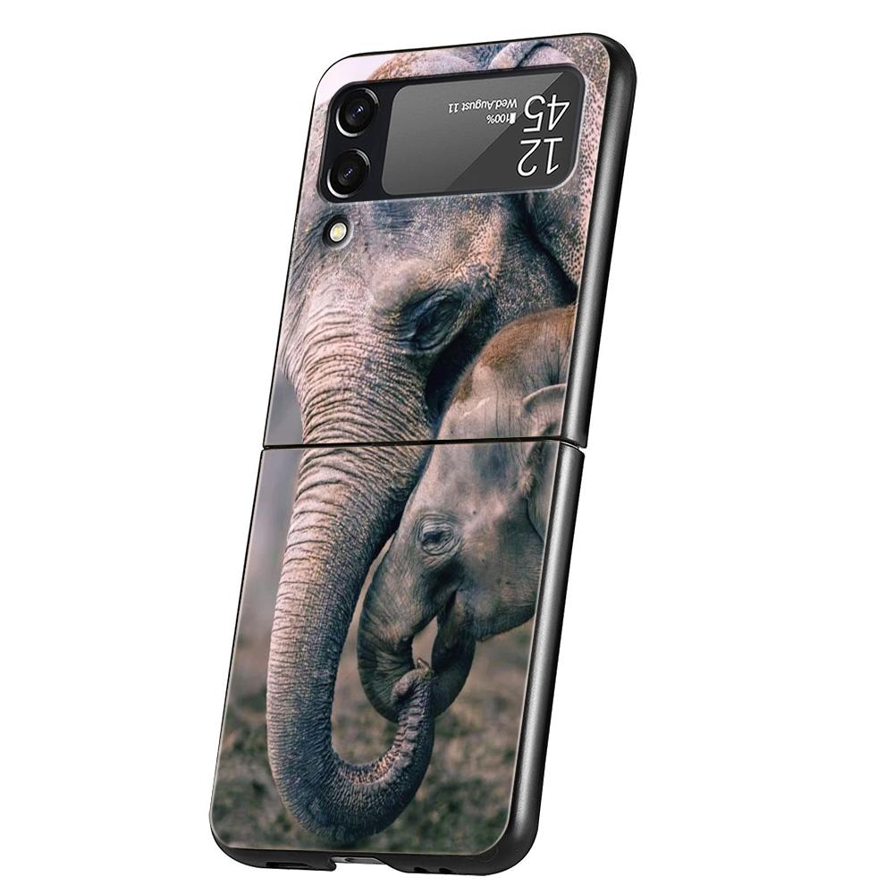 Hard PC Phone Case For Samsung Galaxy Z Flip 7 6 5 4 Black Cover For Galaxy Z Flip 3 Foldable Shockproof Capas Animal Elephant