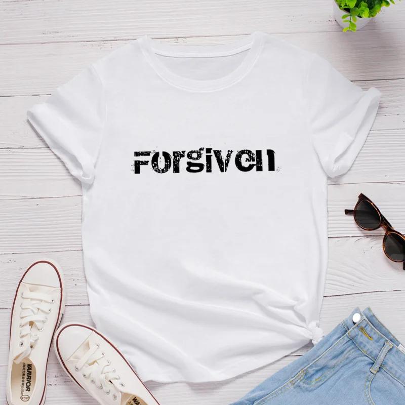 Forgiven Letter Print Women T Shirt Short Sleeve O Neck Loose Women Tshirt Ladies Tee Shirt Tops Clothes Camisetas Mujer