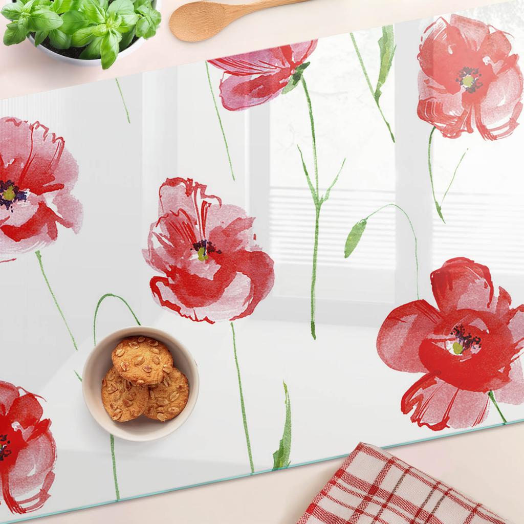 Deska Kuchenna Hartowana Szklana Do Serwowania Z Grafiką Maki 80X52 Cm