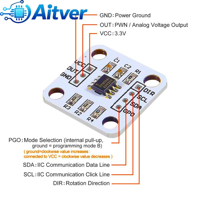 AS5600 Magnetischer Encoder 12-Bit 3,3V Hohe Präzision Winkelmessung Sensor Modul für Arduino Magnetische Induktion