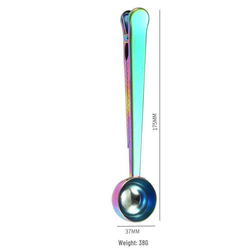Creative Titanium-Plated Stainless Steel Coffee Spoon with Sealing Clip and Measuring Function for Milk Powder and Desserts