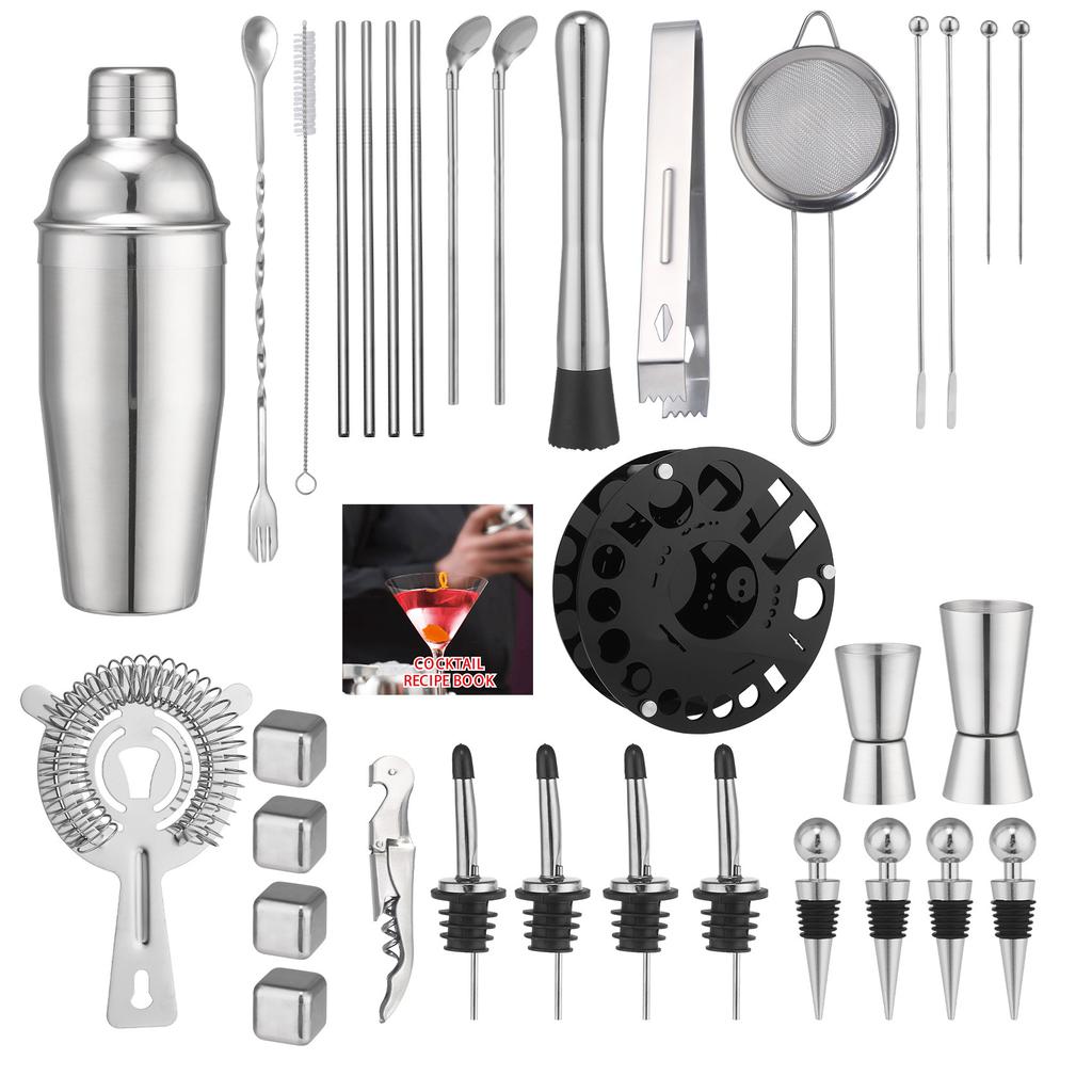 33 Pieces Stainless Steel Mixer Cocktail Shaker Shaker Storage Rack Boston Mixer Set