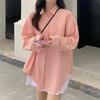 Rosa lässiges, lockeres weißes Hemd für Frauen Übergröße Basic Langarm Button Up Bluse Damen Herbst Winter All-Match Revers Shirts