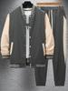 Men's Cross-Border Autumn/Winter Color Block Baseball Jacket & Sports Pants Set