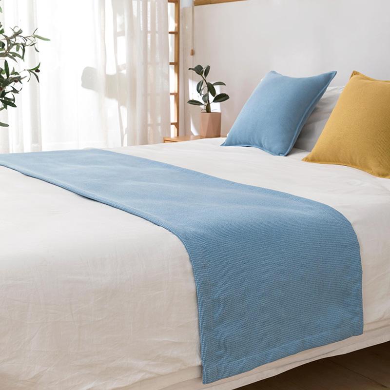 Orange Waffle Bed Flag Simple and Pure Color Bed Decoration Hotel Bedroom Dustproof Cloth Home Textile Bedding Bed Runner Matching Color Throw Pillow
