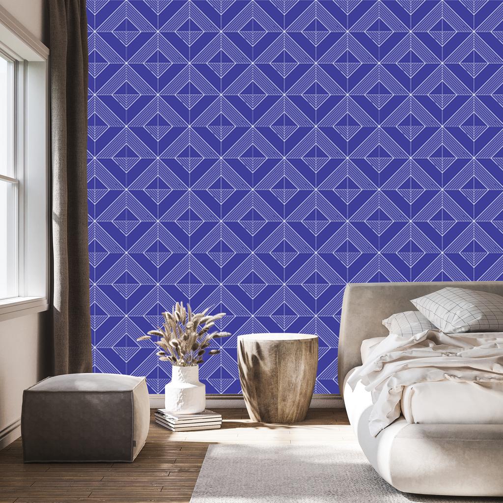 Geometric Rhombus Wallpaper, Blue Background, Blue Center, 50x1000