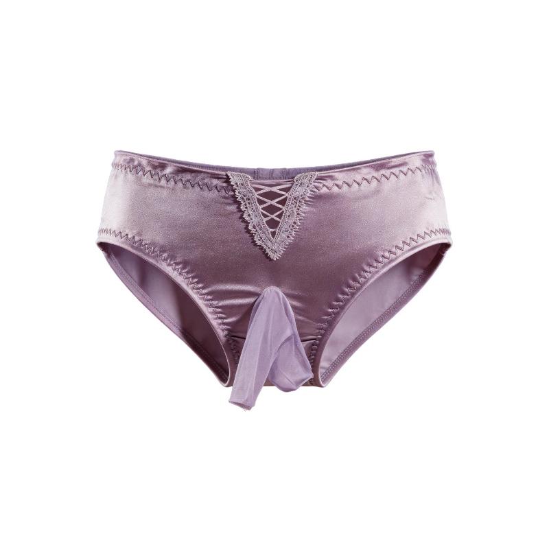 Men'S Sexy Underwear Sissy Lingerie Panties Mesh Satin Breathable Sheath Bullet Separation Pouch Briefs Transparent Underpants