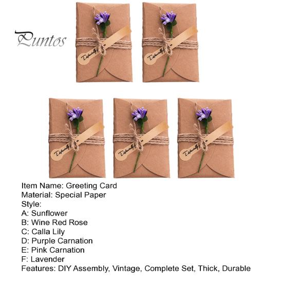 Special Paper Cards for Souvenirs 5Pcs DIY Dried Flower Greeting Cards, Handmade Note with Artificial Flowers, Jute Twine Romantic Sunflower Rose Hang