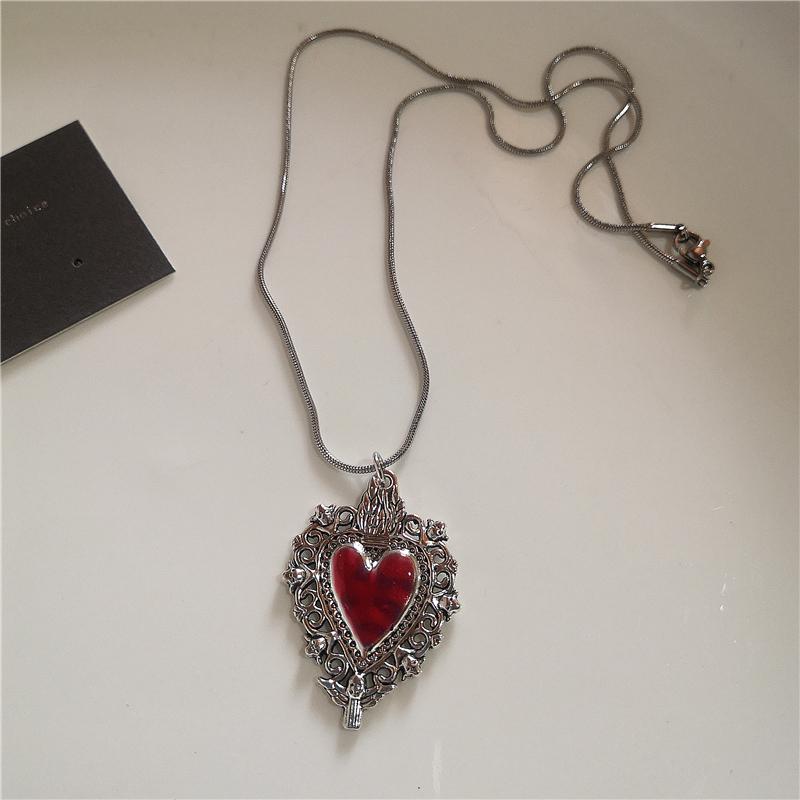 Gothic Trendy Y2K Red  Heart Cross StarPendent Snake Chain Choker Necklace For Women Men Punk Vintage Grunge Aesthetic Jewelry