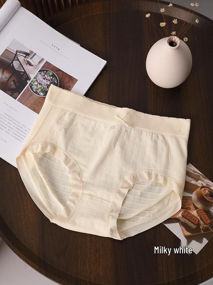 Japanese Waffle Seamless Women's Tummy Control Breathable Cotton Mid-Waist Hip-Lifting Plus Size Triangle Panties