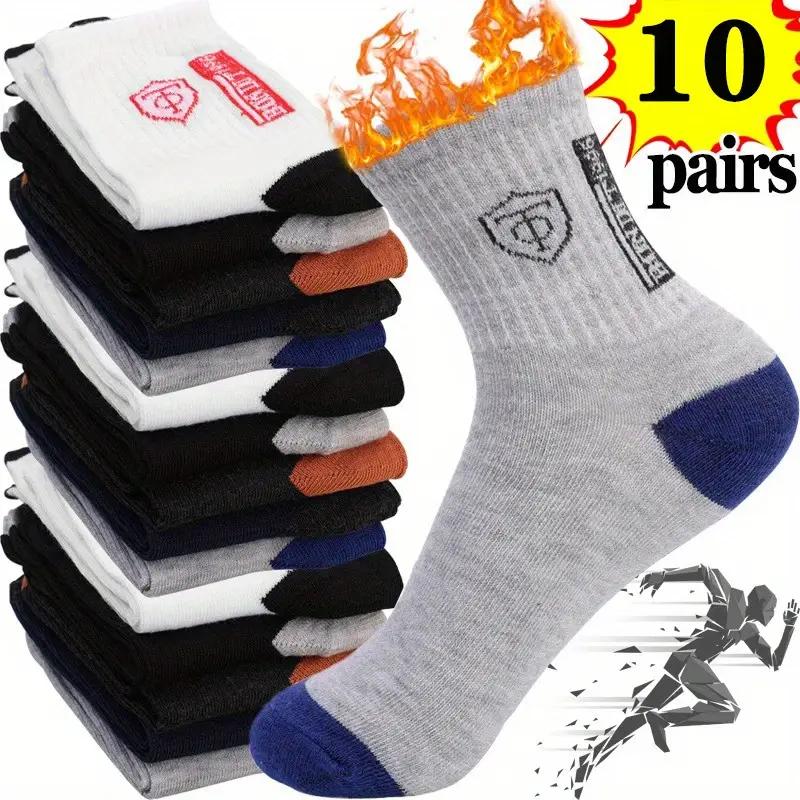 Lot de 10 paires de chaussettes de sport pour homme, 100 % polyester, respirantes et résistantes aux odeurs, en tricot, absorbant la transpiration, désodorisantes, pour le travail et le fitness en plein air