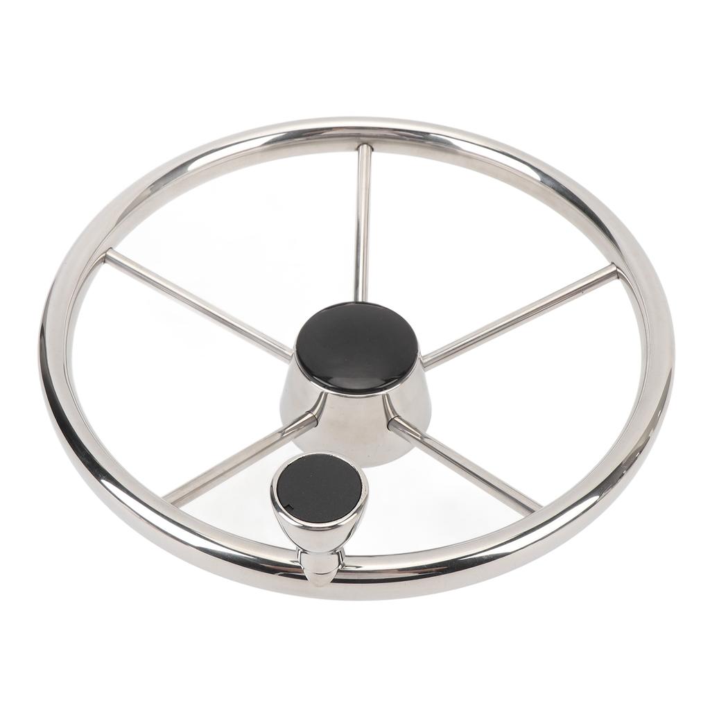 13 1 2 Inch Boat Steering Wheel 5 Spoke 25 Degree Stainless Steel Marine Steering Wheel with Center Cap and Grip for