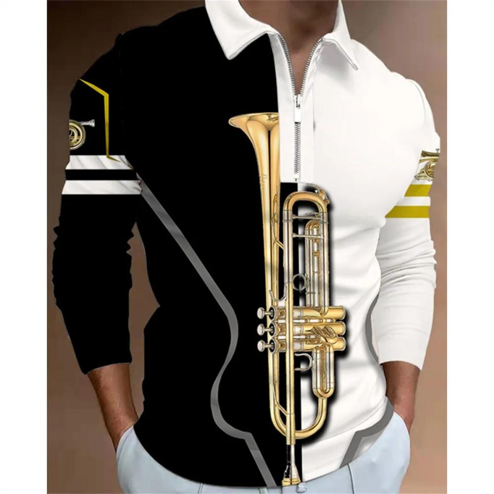 Herren T-Shirt Zip Polo Herren Oberteile Golf Grafikdrucke Musiknoten Leicht Langarm Reißverschluss Druck Kleidung Bekleidung Mode Lässig