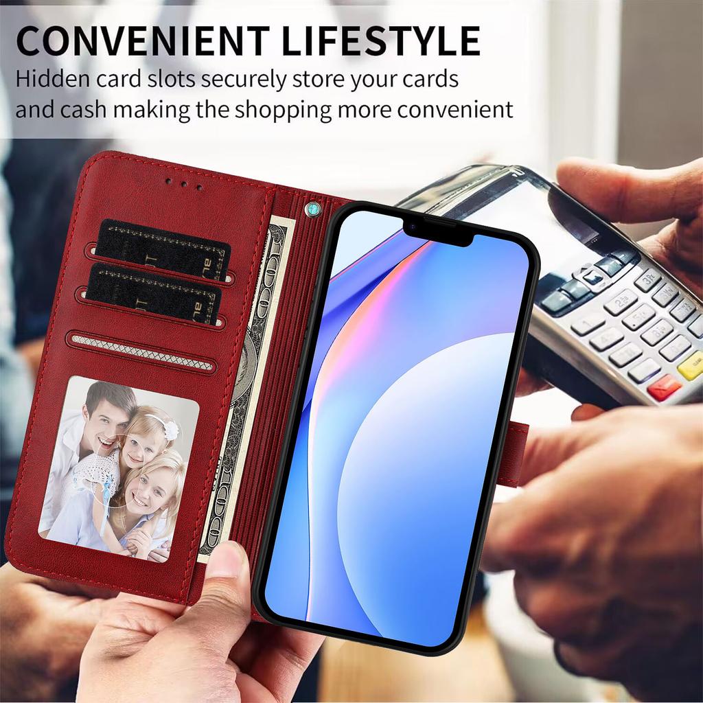 For iPhone 16 Pro Max Wallet Case RFID Blocking Calf Texture Leather Stand Phone Cover with Strap