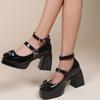 Fashion Women Gothic Lolita Mary Jane Pumps Black Chunky High Heel Platform Shoes Female Punk Heart Buckle Cosplay Shoes
