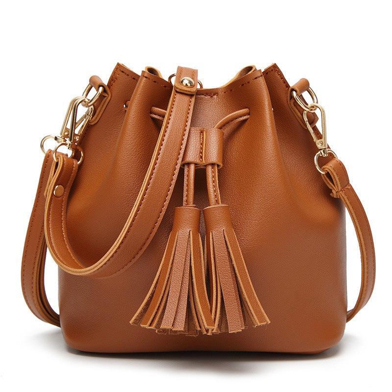 Torby Damskie Uliczne Nowe Torby Frędzel Sznurek PU Torba Wiaderko Moda Na Jedno Ramię Crossbody Damska Torebka