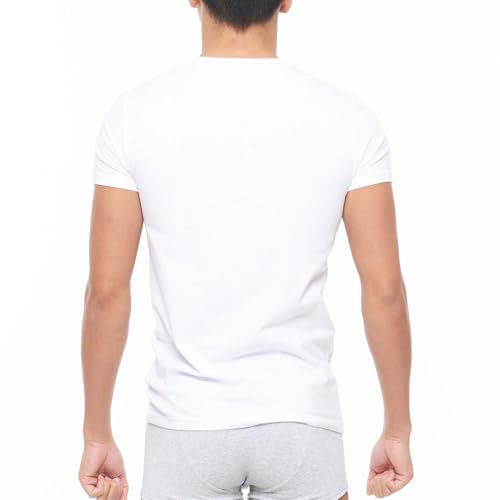 Emporio Armani Stretch Cotton V-Neck Short Sleeve T-Shirt/Undershirt, EU Size, Men's, Gift, 54047290, EU Size L, 90. White