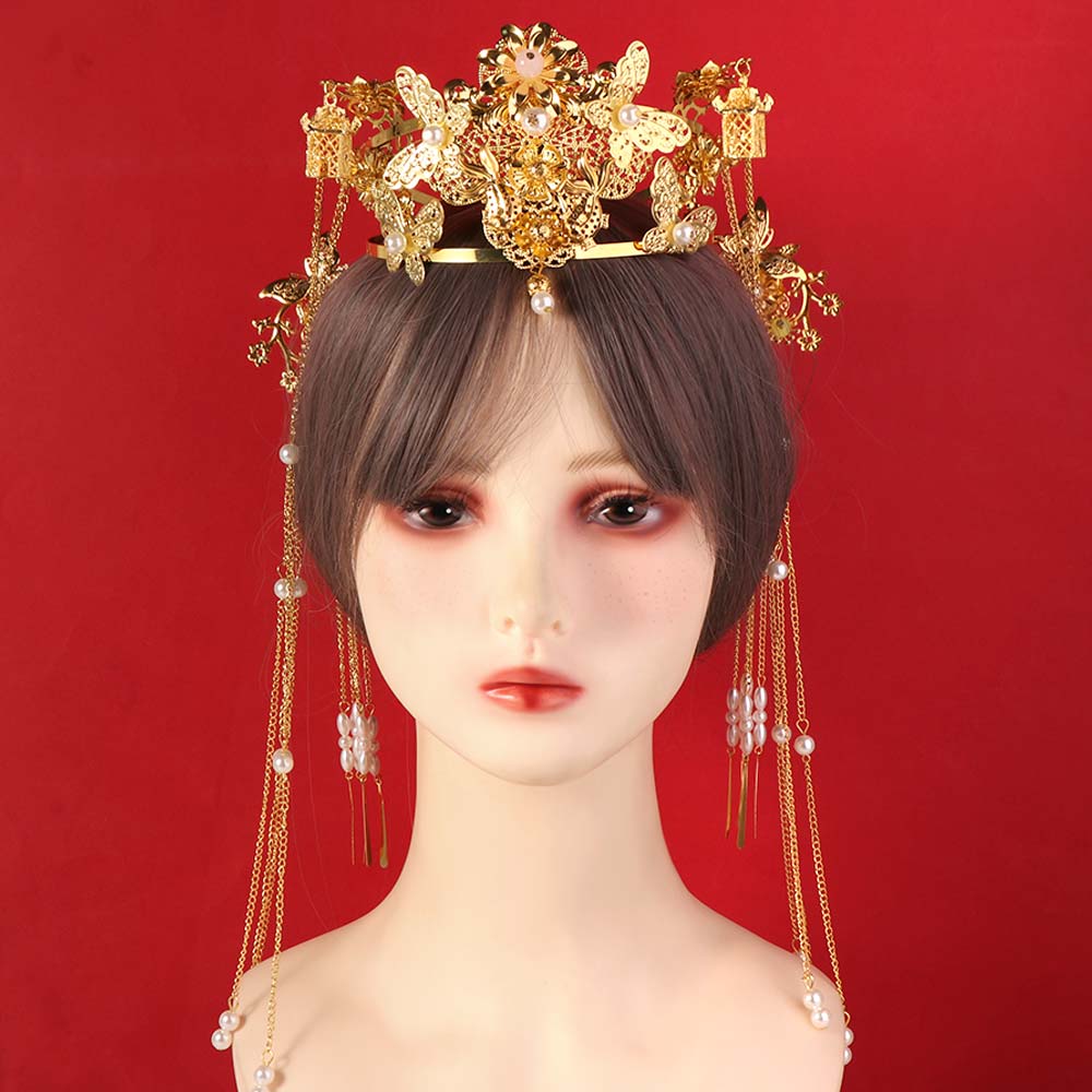 Chinese Style Bride Hair Crown Luxury Women Hanfu Hairpin Vintage Wedding Hair Crown  Jewelry Set