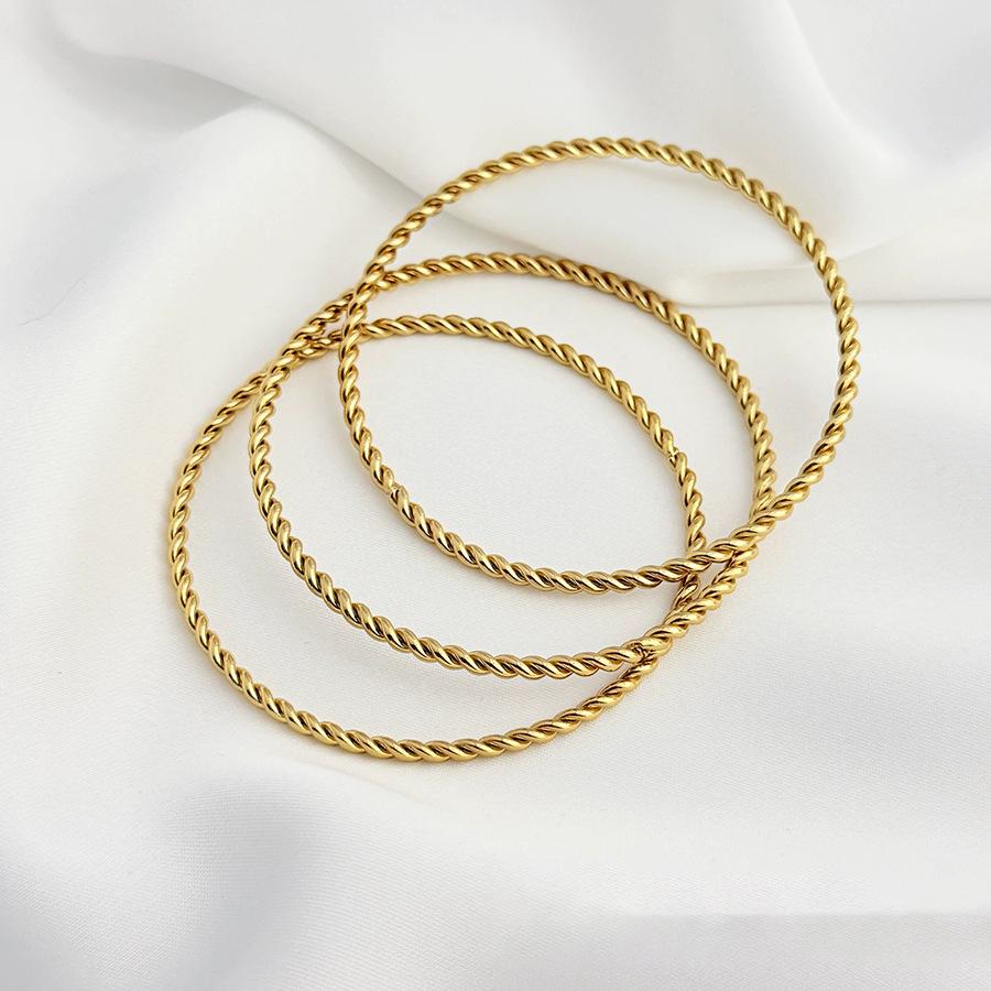 18k Gold Plated Multi-Layer Stackable Stainless Steel Square Twisted Bracelet Set - Elegant, Non-Fading, Fashionable Charms.