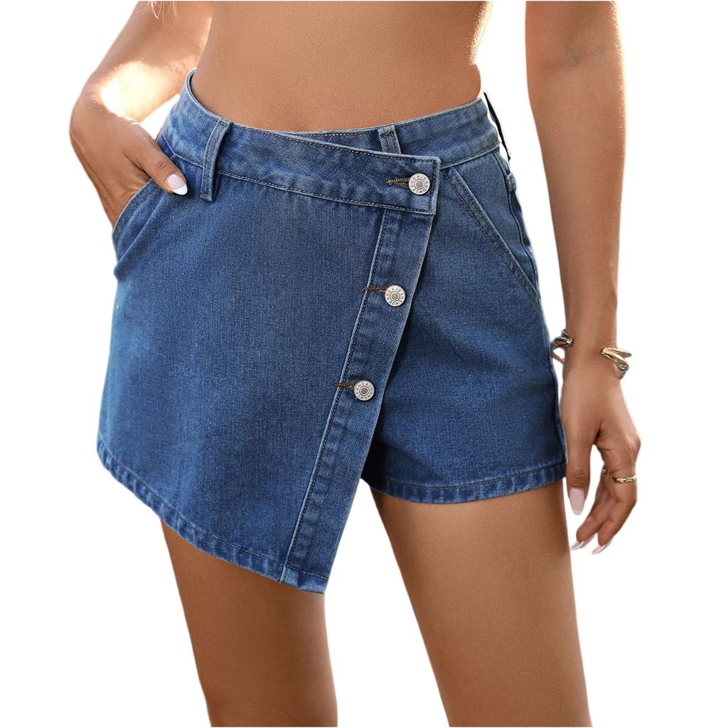 Women's Summer Casual Button-up Irregular Denim Culottes