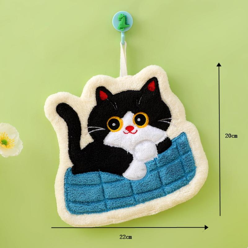 

Мультяшное коралловое бархатное полотенце для рук для кухни Кавайная кошка Салфетка для рук Чистящая ткань Висячее полотенце для ванной комнаты Впитывающая чистая тряпка