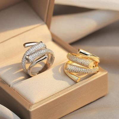 NOUVEAU Bagues Élégantes Françaises Multi-couches Pour Femmes Luxe Exquis Zircon Bague Plaqué Or 18K Bijou Cadeau Ne Décolorant Pas