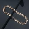 14K Rose Gold 585 Women Half Carved Heart Necklace And Link Bracelet Set 6mm Fine Jewelry Gift