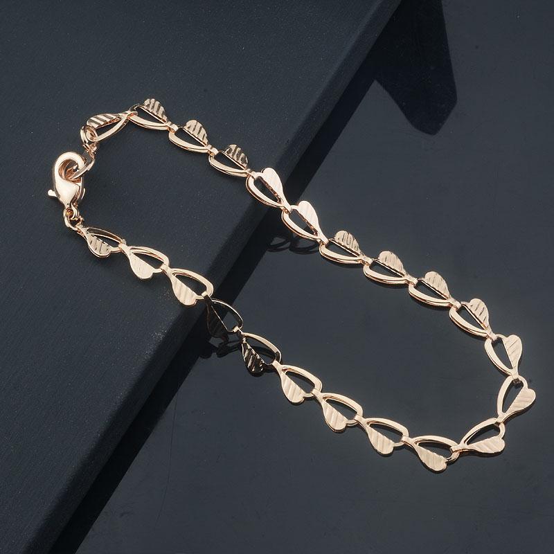 14K Rose Gold 585 Women Half Carved Heart Necklace And Link Bracelet Set 6mm Fine Jewelry Gift