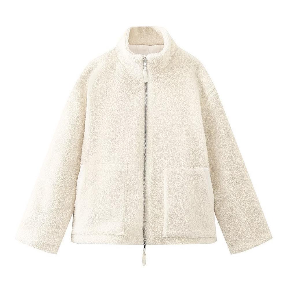 Europäische & Amerikanische Damen Lammwolle Hochkragen Jacke - Herbst/Winter Unifarben, Gemütlicher Stil