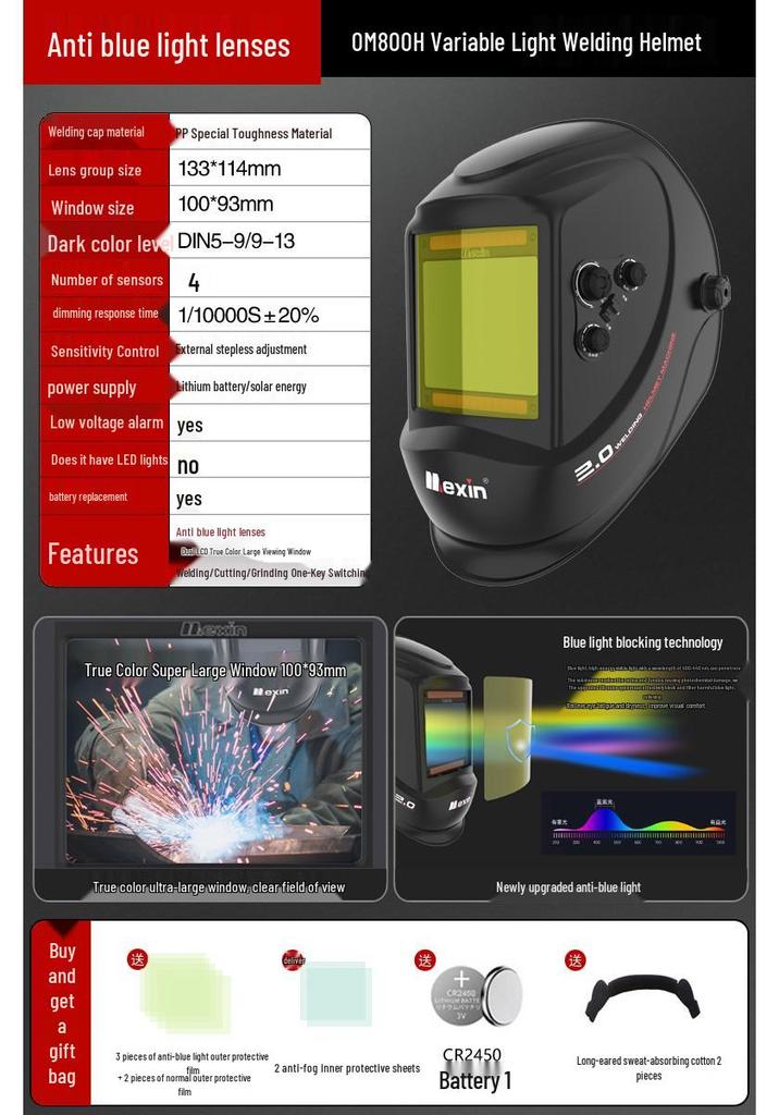 MEIXINOM-800H Auto-Darkening Welding Helmet, Electric Arc Protection Mask