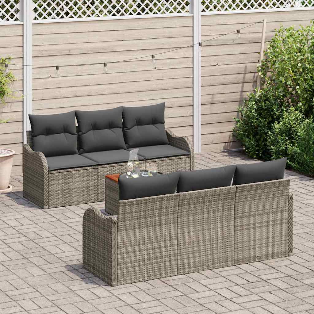 Garden Sofa Set with Storage 7 Pcs Grey Poly Rattan