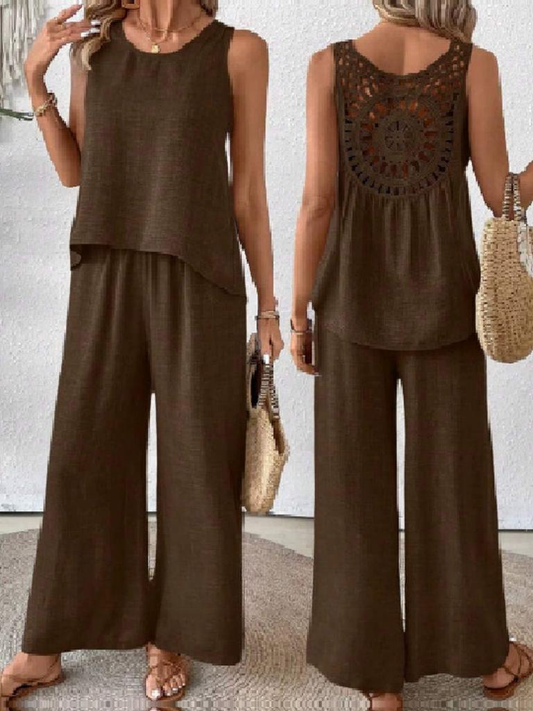 Casual Fashion Chic New Solid Backless Hollow Flower Set Trendy