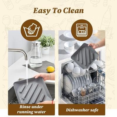 Tapis de plat pour plan de travail de cuisine Support éponge en silicone Tapis égouttoir antidérapant avec bec verseur Pour plan de travail Évier de salle de bain Côté Buanderie