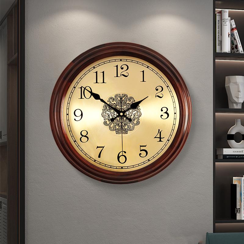 Luxury Wood Wall Clock Metal Retro Nordic American Style Gold Silent Wall Clocks Shabby Chic Living Room Horloge 12 Inches Gift