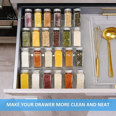 4Pcs Transparent Acrylic Spice Drawer Organizer Expandable Design Seasoning Jars Drawers Insert Kitchen Countertop Spice Rack Tray