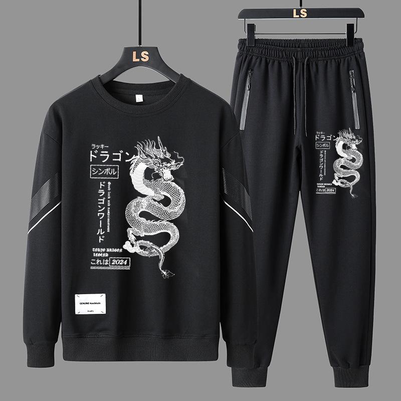 Spring and Autumn Men Tracksuit Casual Sportswear Couple Fashion Crewneck Hoodie Two-piece Set